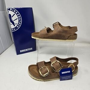 Birkenstock Womens EU 38 US 7 Narrow Milano Big Buckle Cognac Oiled Leather
